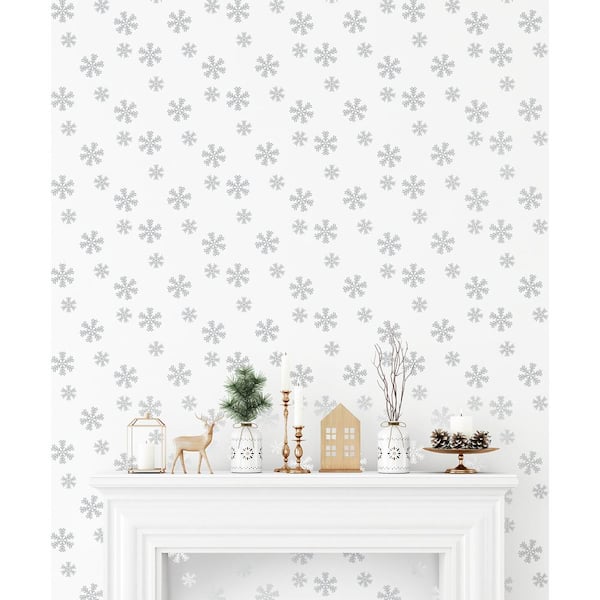 Metallic Silver Snowflakes Peel and Stick Wallpaper (Covers 30.75 sq. ft.)