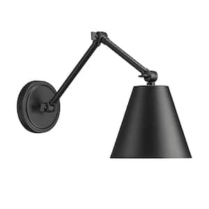 Regent 7.5 in. 1-Light Matte Black Wall Sconce with Matte Black Steel Shade and No Bulb Included