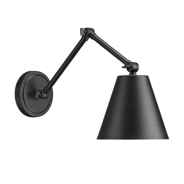 Unbranded Regent 7.5 in. 1-Light Matte Black Wall Sconce with Matte Black Steel Shade and No Bulb Included
