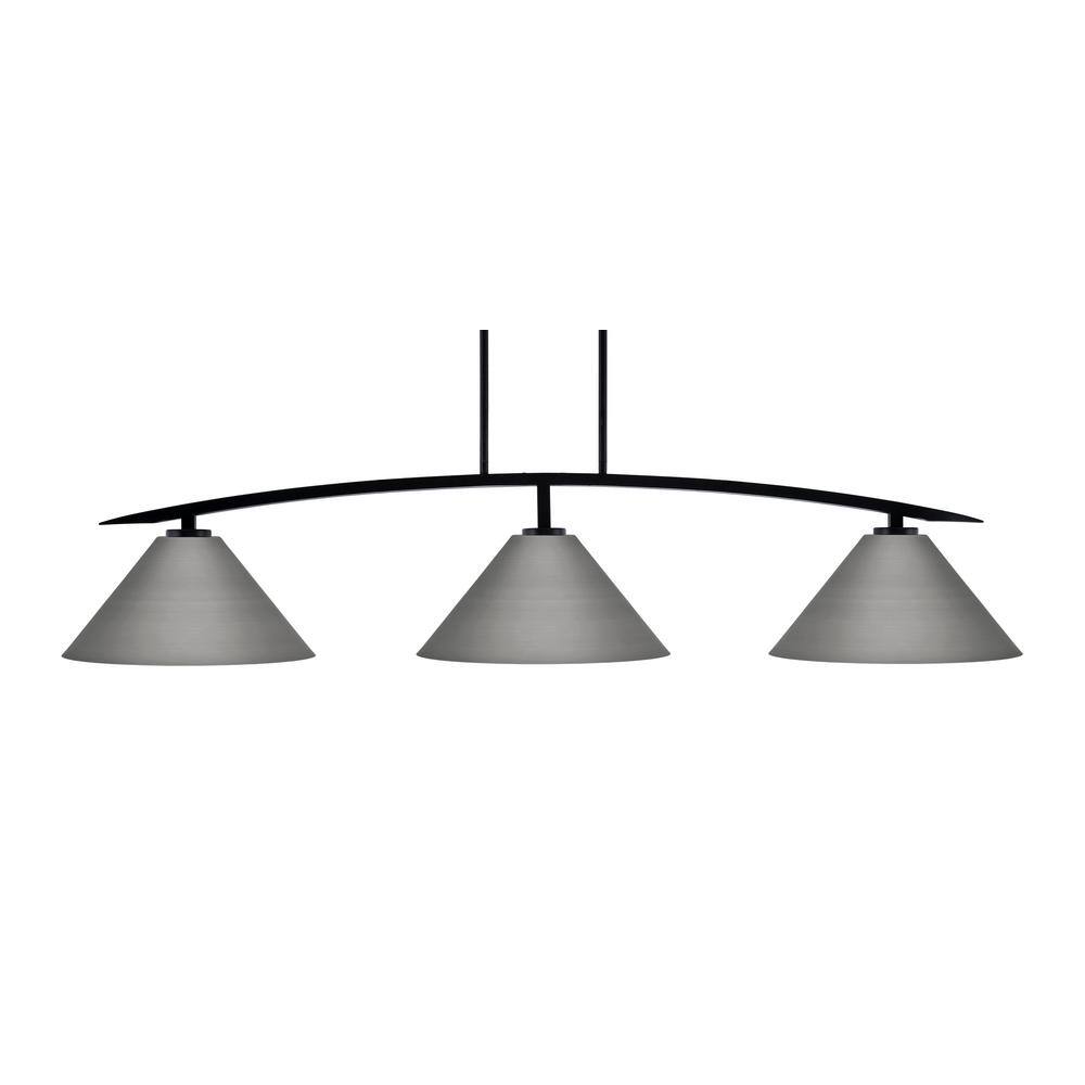 Siena 3-Light Matte Black Billiard Light with 14 in. Graphite Metal Shades 