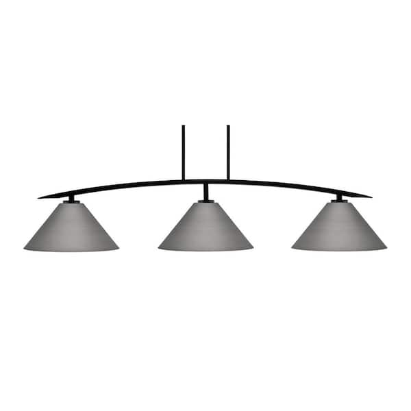 Siena 3-Light Matte Black Billiard Light with 14 in. Graphite Metal Shades No Bulbs Included