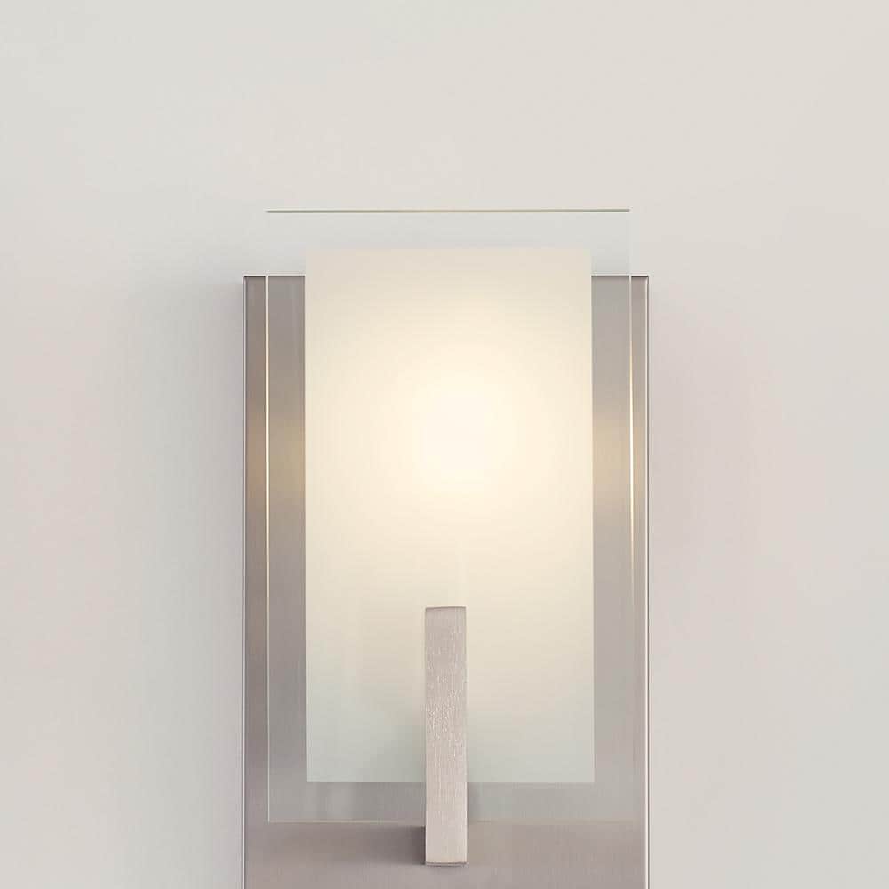 Syll 1-Light Brushed Nickel Wall Sconce with Satin Etched Glass