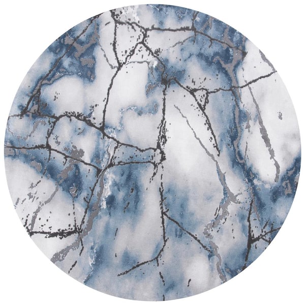 SAFAVIEH Craft Gray/Blue 7 ft. x 7 ft. Round Distressed Abstract Area Rug