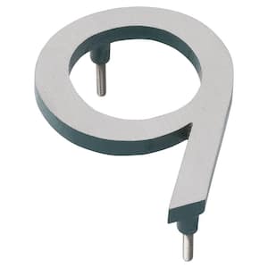 8 in. Satin Nickel/Hunter Green 2-Tone Aluminum Floating or Flat Modern House Number 9