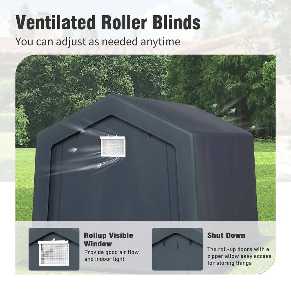8' x 12' Gray Steel Frame Portable Carport Shelter
