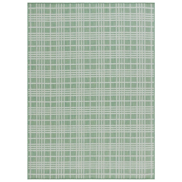 SAFAVIEH Bermuda Green/Ivory 5 ft. x 8 ft. Overlapped Checkered Indoor/Outdoor Area Rug