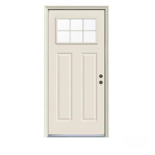 JELD-WEN 36 in. x 80 in. 6 Lite Craftsman Primed Steel Prehung Left-Hand Inswing Front Door w/Brickmould