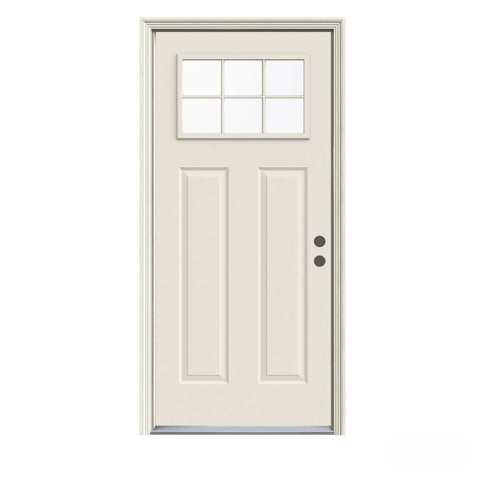 36 in. x 80 in. Primed Left-Hand Inswing 6 Lite Clear Steel Prehung Front Door