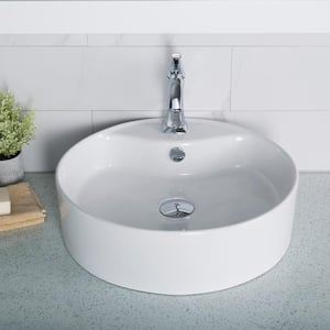 Round Ceramic Vessel Bathroom Sink with Overflow in White