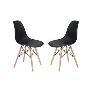 Allan Plastic Side Dining Chair with Wood Legs Set of 2, Black