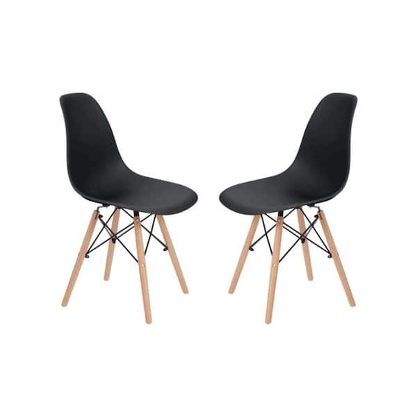 Teamson Home Allan Set of 2 Plastic Side Dining Chair with Wood Legs, Black