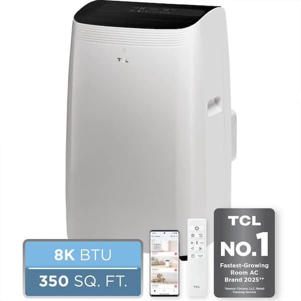 8,000 BTU (DOE) Smart Portable Air Conditioner Cools 350 sq. ft. with Dehumidifier, Remote and Wi-Fi in White