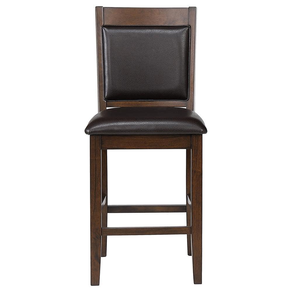 Walnut and Brown Faux Leather Transitional Counter Stool
