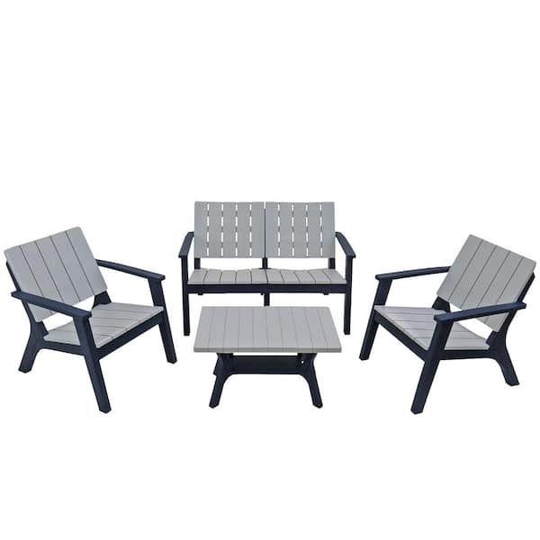 National Outdoor Living Berkley Collection Blue 4-Piece Plastic Patio Conversation Set, All-Weather