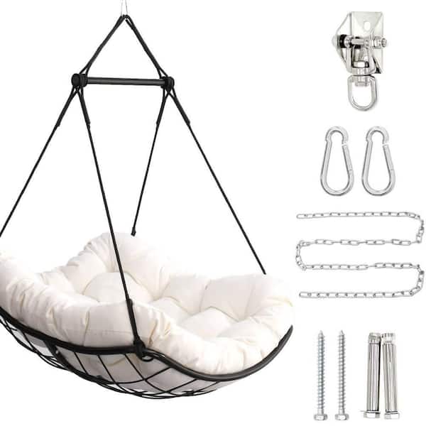 1-Person Aluminium Patio Hanging Hammock Chair Swing with White Cushion
