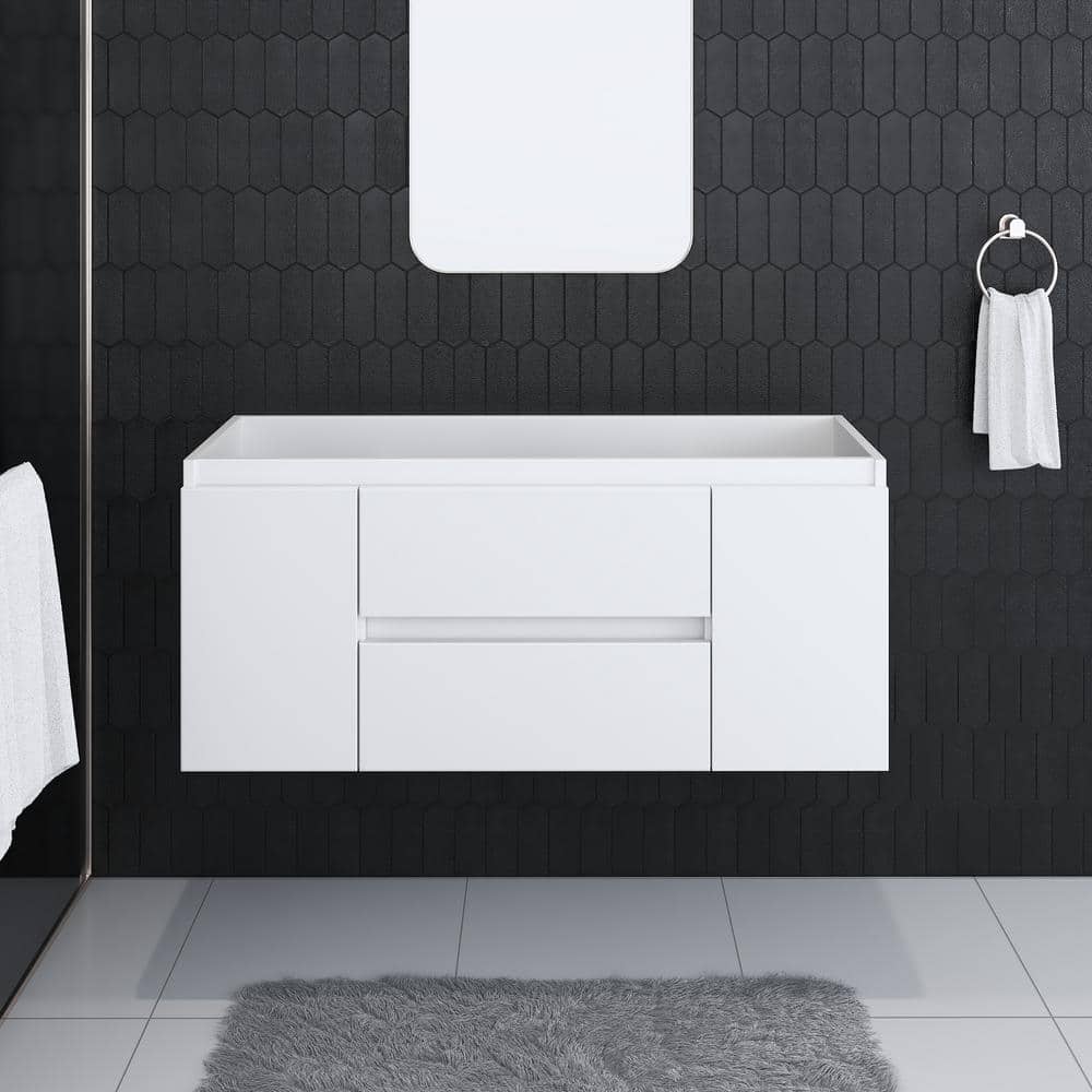 White 48" Wall-Mounted Floating Bathroom Vanity with Ceramic Top
