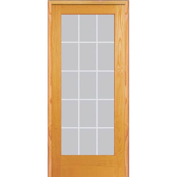 MMI Door 36 in. x 80 in. Left Hand Unfinished Pine Glass 15-Lite Clear V-Groove Single Prehung Interior Door