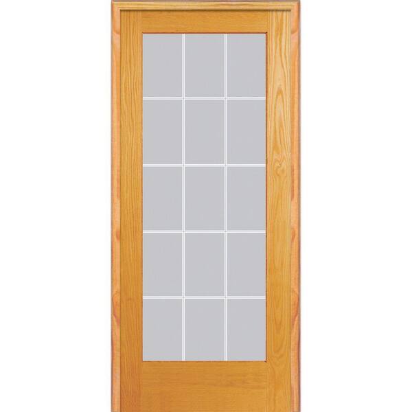 MMI Door 30 in. x 80 in. Left Hand Unfinished Pine Glass 15-Lite Clear V-Groove Single Prehung Interior Door
