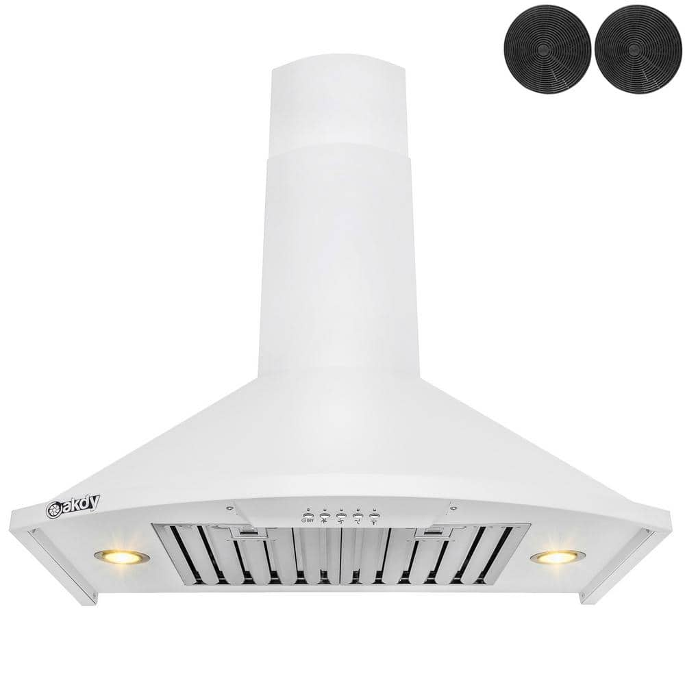 30 in. 343 CFM Convertible Wall Mount White Painted Stainless Steel Kitchen Range Hood with Carbon Filters and LEDs -  AKDY, RH0343CFL