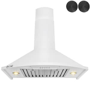 30 in. 343 CFM Convertible Wall Mount White Painted Stainless Steel Kitchen Range Hood with Carbon Filters and LEDs