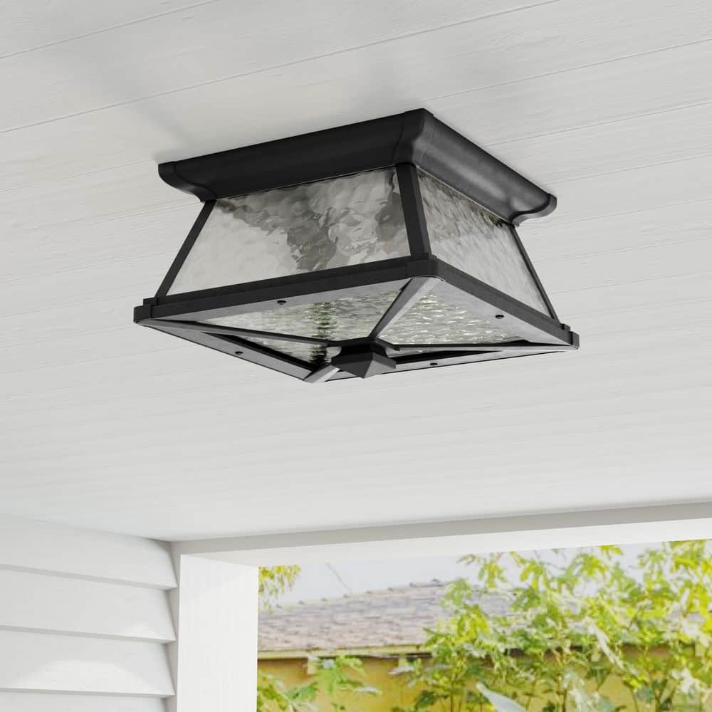 Mac Black Aluminum and Glass Outdoor Ceiling Light