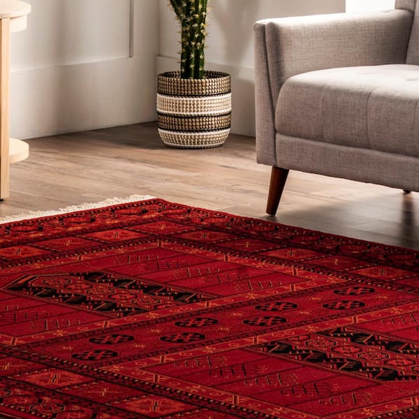 nuLOOM Billie Traditional Paneled Fringe Red 4 ft. x 6 ft. Area