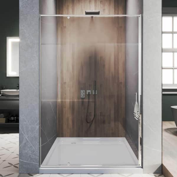 44 to 48 in. W x 72 in. H Framed Pivot Shower Door in Chrome with Clear Glass