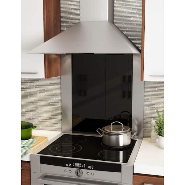 Gamma 30 in. x 31 in. Stainless Steel Backsplash with black tempered glass