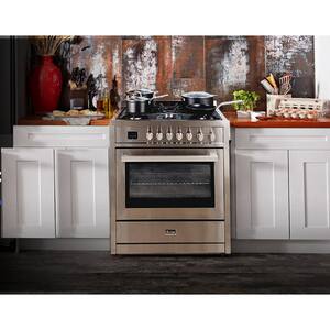 36 in. 5 Burner Slide-In Dual Fuel Range in Commercial Stainless Steel with European Convection, Broil and Air Fryer