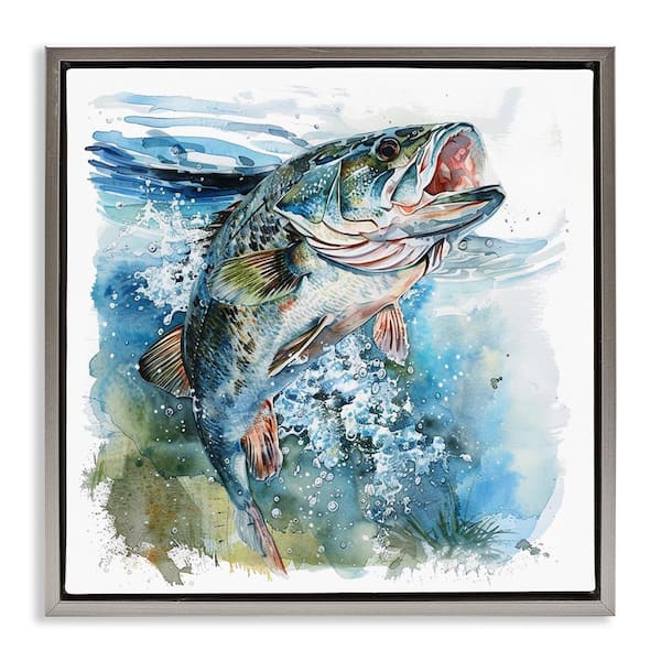 Stupell Industries Water Splashing Fish by LSR Design Studio Gray Floater Frame Animal Graphic Art Print 18 in. x 18 in.