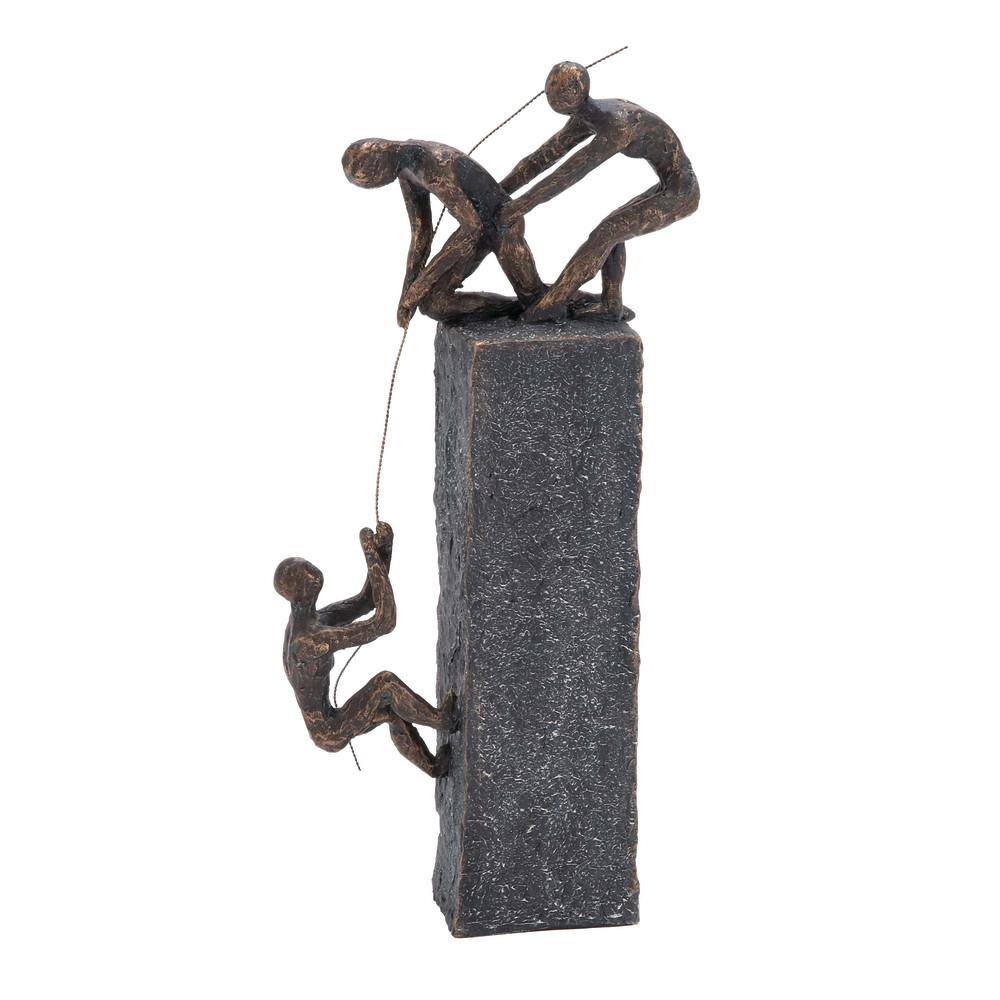 Industrial Gray Polystone Climbing Figures Sculpture 7" x 17"