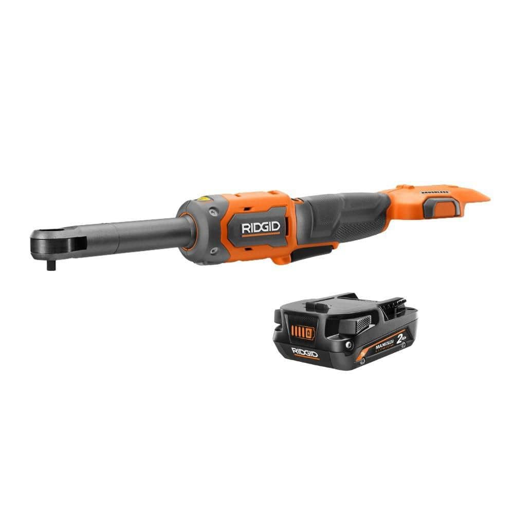 RIDGID 18V Brushless Cordless 1/4 in. Extended Reach Ratchet w/ 18V 2.0 Ah MAX Output Lithium-Ion Battery (R866020R840020)