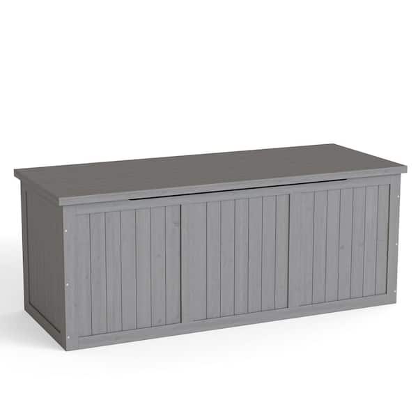 112 Gal. Outdoor Wooden Deck Box Solid Wood Storage Box Seat and Table Top for Patio Furniture Cushions