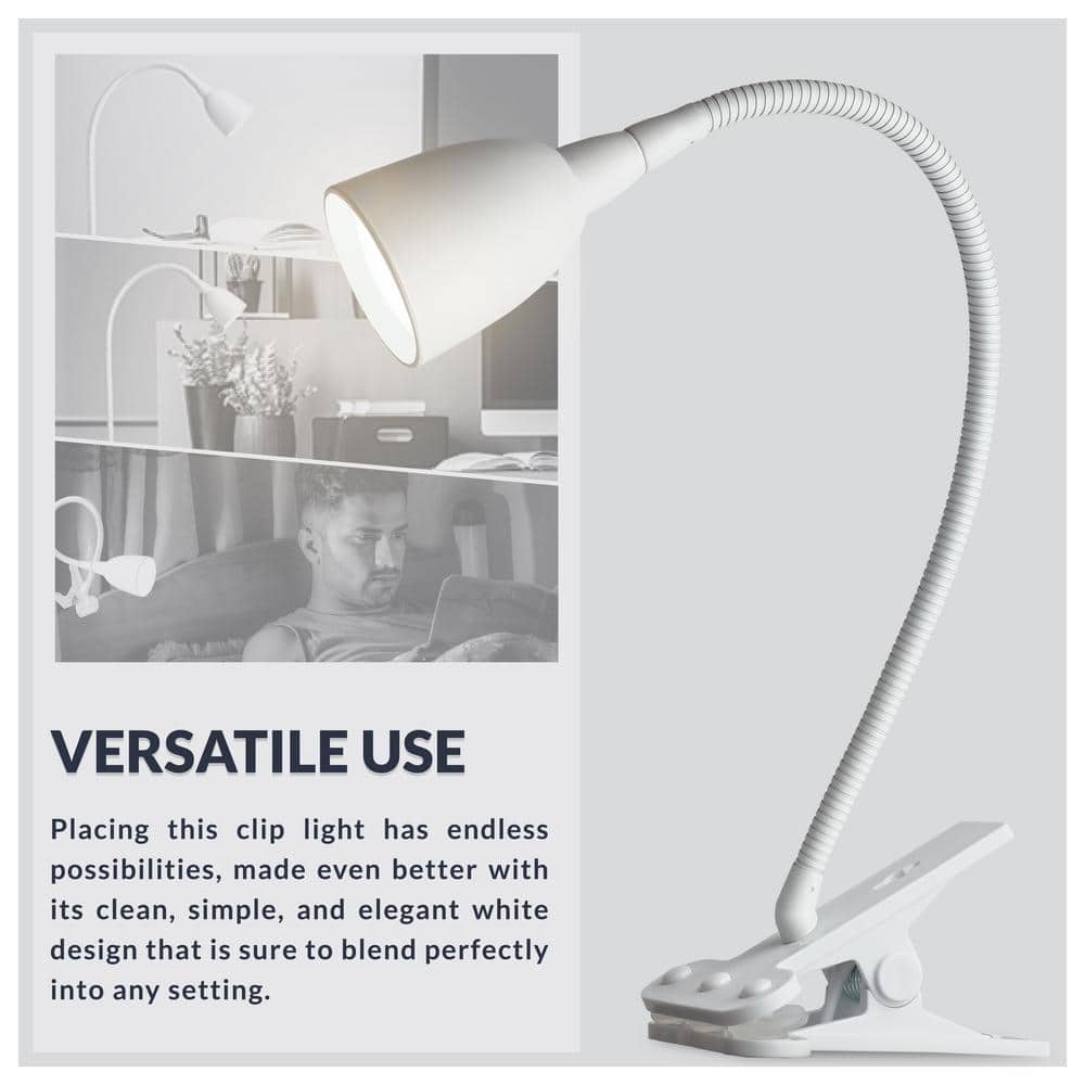 White Adjustable Clip-on Arc LED Desk Lamp