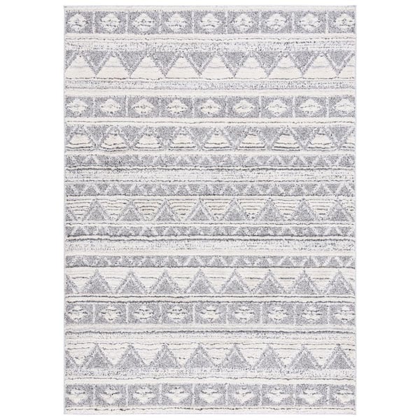 SAFAVIEH Martha Stewart Ivory Gray/Dark Gray 7 ft. x 9 ft. Striped Chevron Area Rug