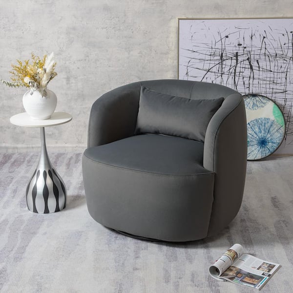 KINWELL Modern Dark Gray Velvet Fabric Upholstered Swivel Accent ...