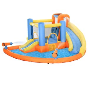 Kids Inflatable Water Slide 5-in-1 Bounce Jumping Castle with Water Pool and 2 Water Cannons, 450-Watt Air Blower