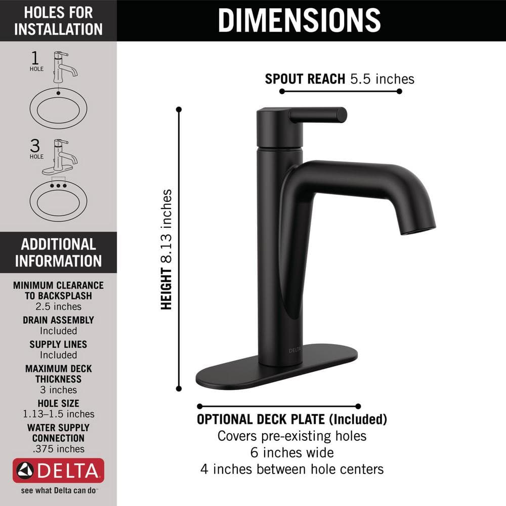 Nicoli Matte Black Single Hole Brass Bathroom Faucet