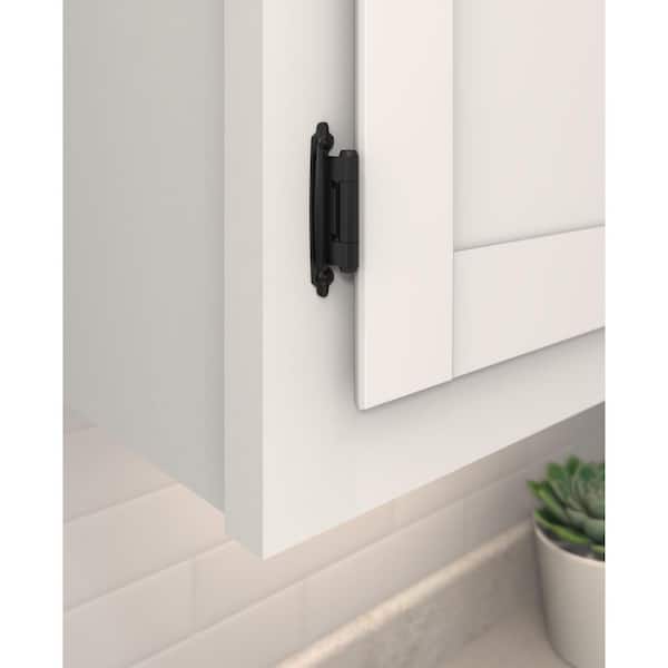 Matte Black Variable Overlay Self Closing, Face Mount Reverse Bevel Cabinet Hinge (2-Pack)