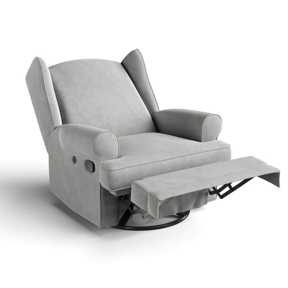 Serenity Wingback Steel Gray Swivel Recliner with USB Port