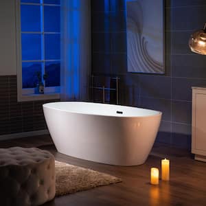 71 in. Acrylic Flat Bottom Double Ended Bathtub with Matte Black Overflow and Drain Included in White