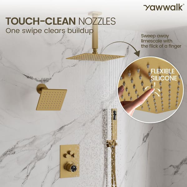 YAWWALK Thermostatic 7-Spray 12 in. Ceiling Mount Dual Shower Head