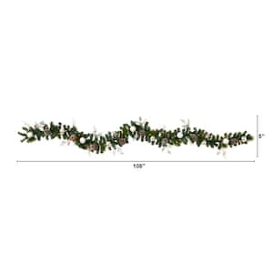 9 ft. Battery Operated Pre-lit Ornament and Pinecone Artificial Christmas Garland with 50 Clear LED Lights