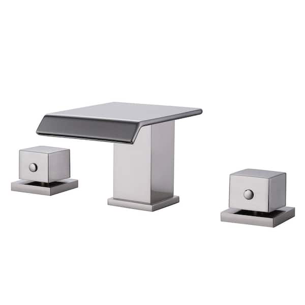 AIMADI 8 in. Widespread Double Handle Bathroom Faucet Brass 3 Hole Waterfall Bathroom Vanity Mixer Taps in Brushed Nickel