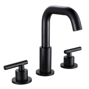 Rotatable 8 in. Widespread 2-Handles Deck Mount Vanity Bathroom Faucet in Black