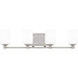 Darlington 29.5 in. 4-Light Brushed Nickel Vanity Light with Frosted Opal Glass Shades