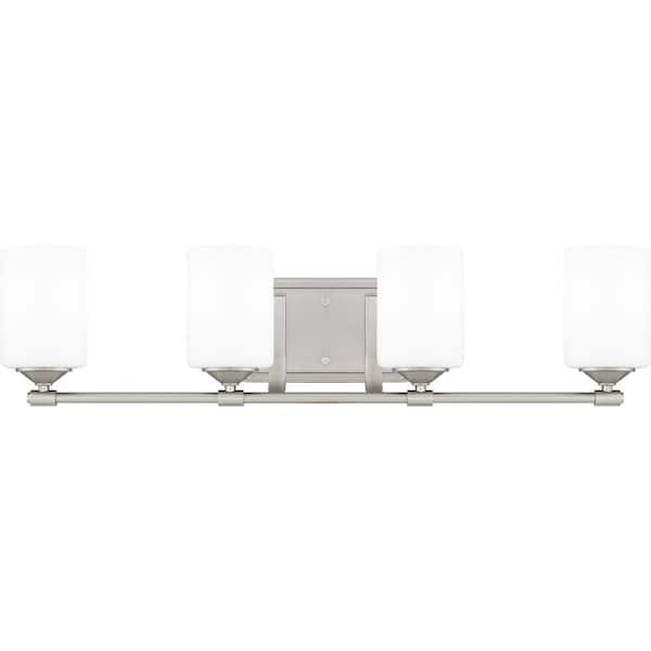 Hampton Bay Darlington 29.5 in. 4-Light Brushed Nickel Vanity Light with Frosted Opal Glass Shades