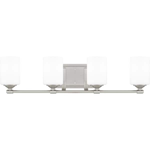 Darlington 29.5 in. 4-Light Brushed Nickel Vanity Light with Frosted Opal Glass Shades