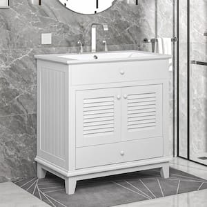 30 in. W x 18 in. D x 31.02 in. H Freestanding Bath Vanity in White with White Cultured Ceramic Top