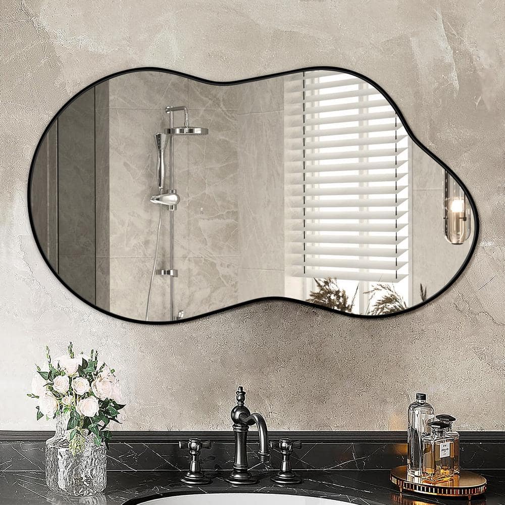 Asymmetrical Black Aluminum Alloy Framed Decorative Mirror 24"x36"